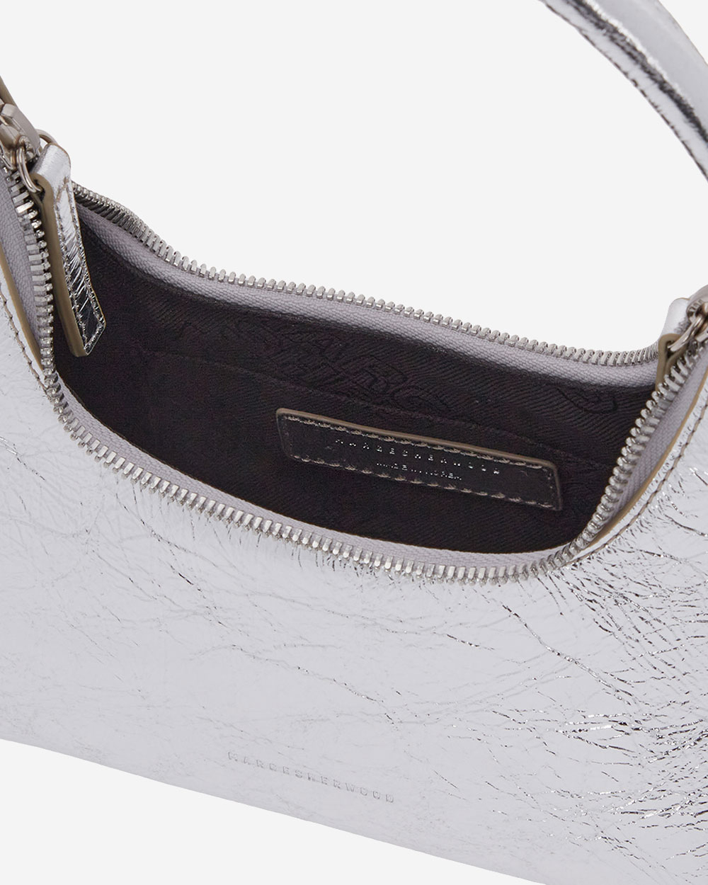 Marge Sherwood Micro Padded Soft Leather Top Handle Bag Silver Crinkle