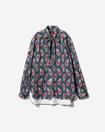 Ascot Collar EDW Shirt - Cotton Sateen / Printed - Feather