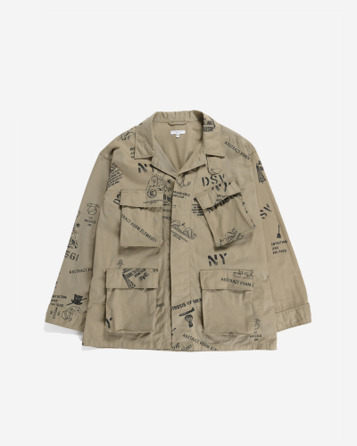 BDU Jacket - Khaki Graffiti Print Flat Twill