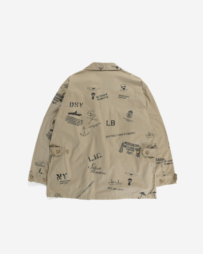 BDU Jacket - Khaki Graffiti Print Flat Twill