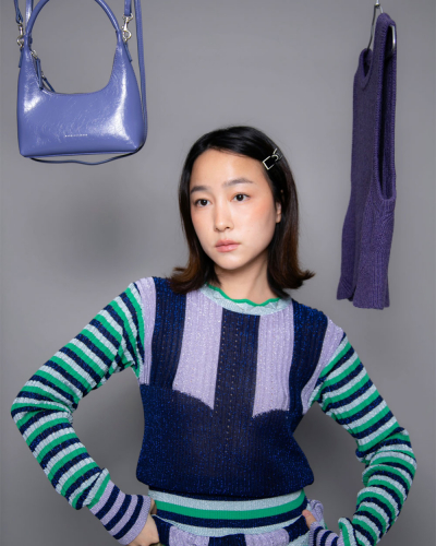 Block Knit Blouse - Blue Lavender Block