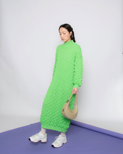 Transparent Spike Knit Dress - Green Spike