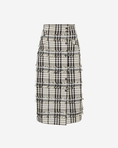 Crackle Skirt -White Black Fringe Checks