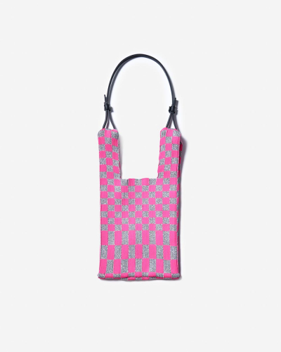 Metallic Ichimatsu Market Bag - Silver x Neon Pink