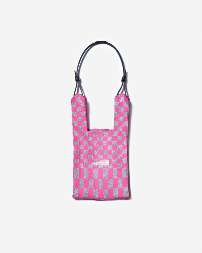 Metallic Ichimatsu Market Bag - Silver x Neon Pink