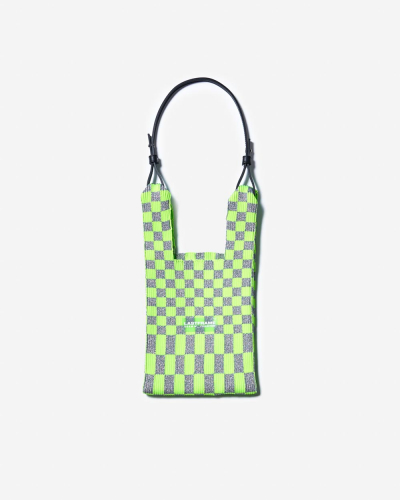 Metallic Ichimatsu Market Bag - Silver x Lime Green