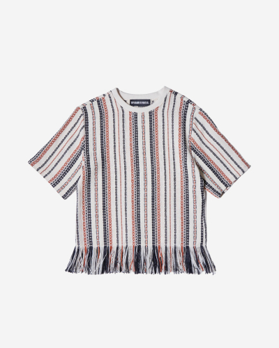 Oversized Frayed T-Shirt - Ethnic Stripes