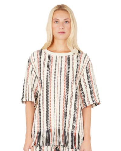 Oversized Frayed T-Shirt - Ethnic Stripes