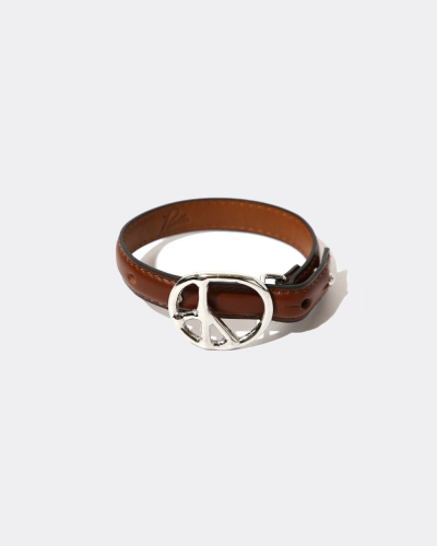 Peace Buckle Narrow Bracelet - Steer Leather- Brown