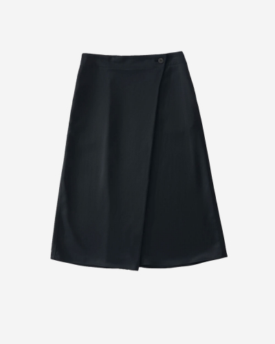 Stretch Trop Wool 3 Button Wrap Skirt - Darkest Navy