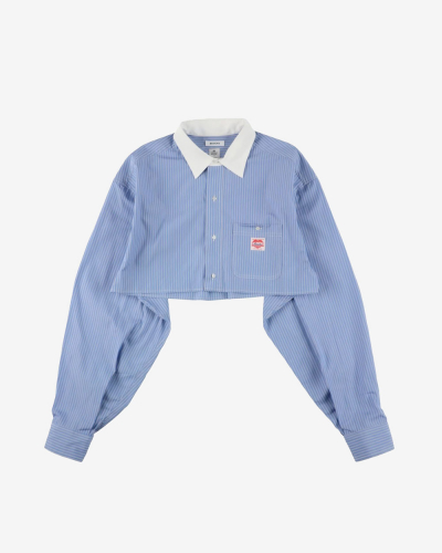 Thomas Mason White Collared One Mile Shirt- Blue Striped