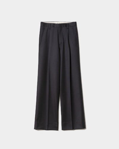 Worsted Gabardin Wide Straight Pants - Charcoal